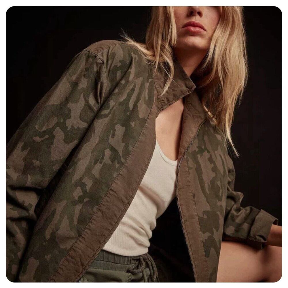 James Perse Army Green Tan Camo Print Zip Band Neck Long Sleeve Jacket 4 / XL - Picture 16 of 16